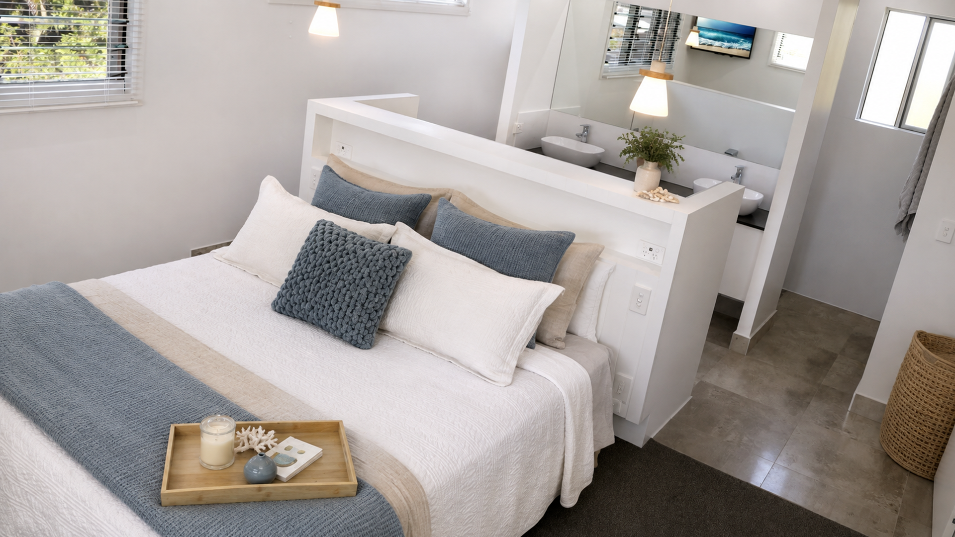 Modern master bedroom and open ensuite home renovation on the Sunshine Coast by Trembuilt